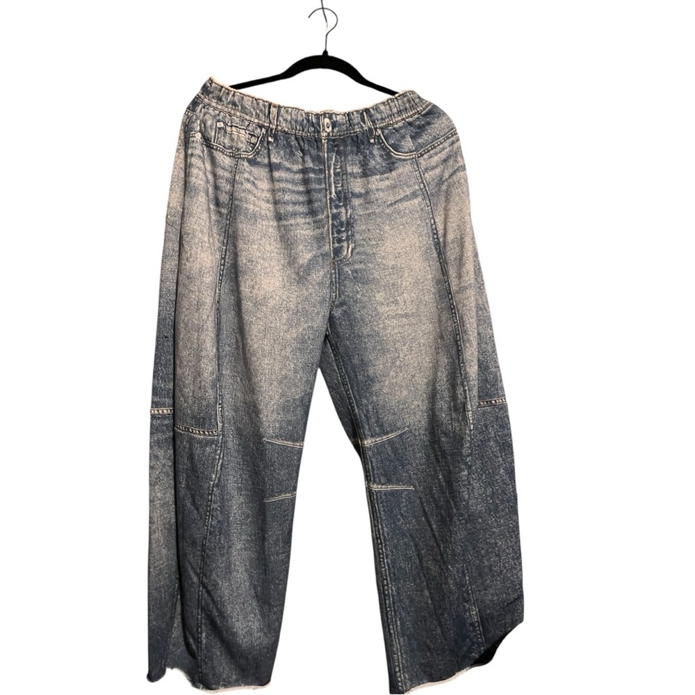 Oddi L Blue Barrel Leg Denim Look Leggings - Picture 2 of 6